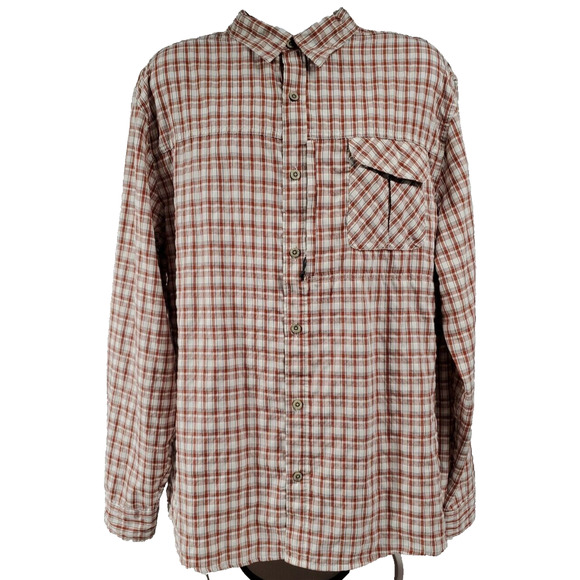 Wrangler Outdoor Mens Button Up Shirt Vented Utility Orange Plaid Size 2XT - Picture 1 of 13